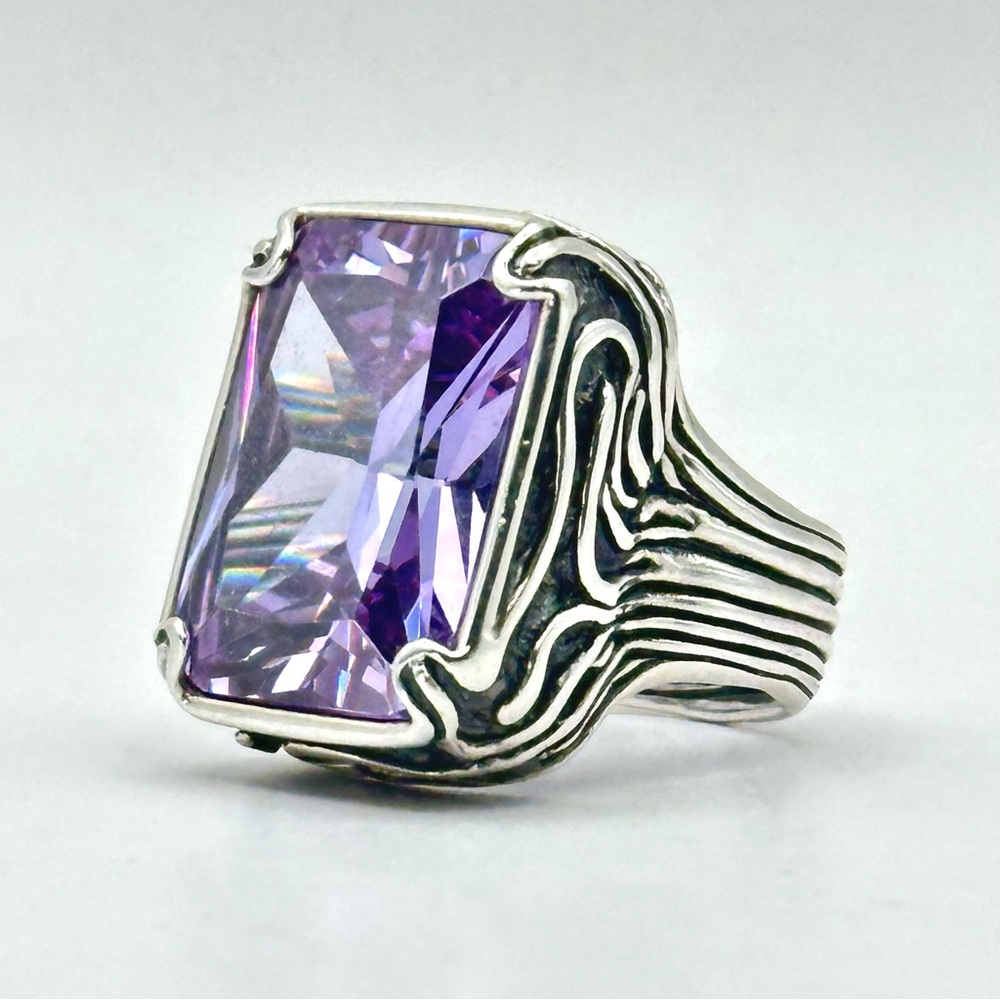 Silpada Retired Vintage R201 Lavender  Sterling Silver & Purple CZ Ring Size 7